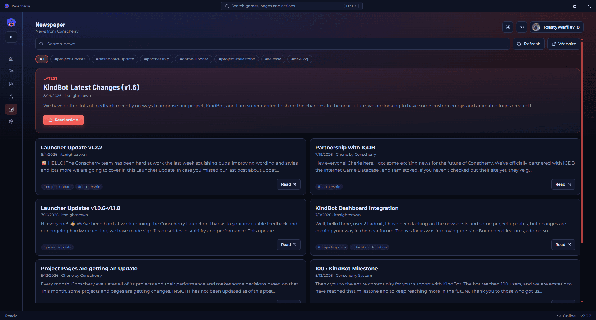 Launcher newspaper view showing news and updates