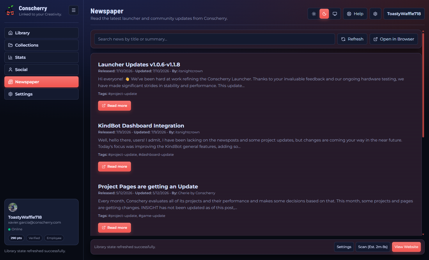 Launcher screenshot of the news view