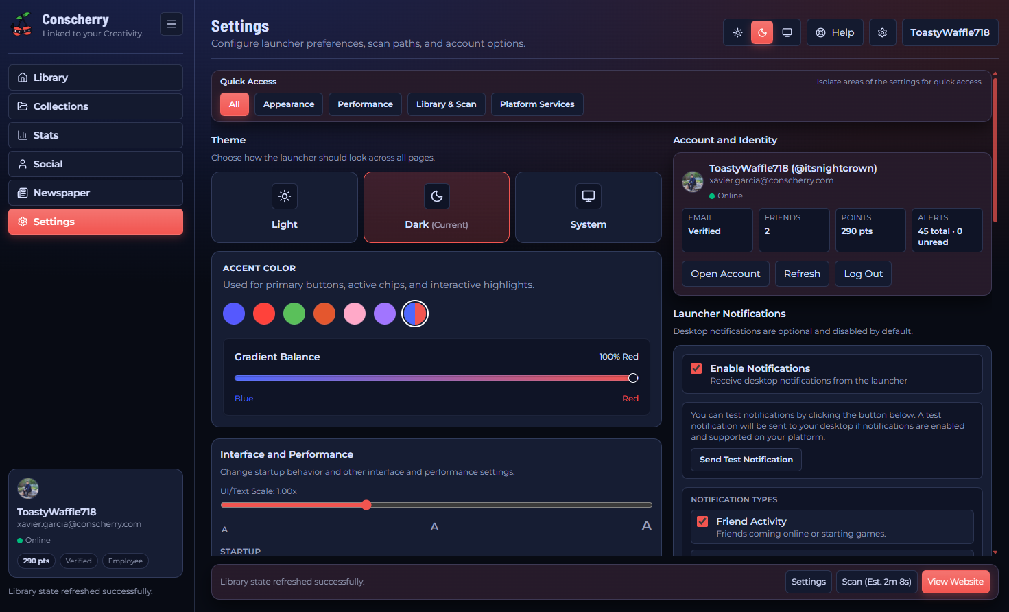 Launcher screenshot of the settings view