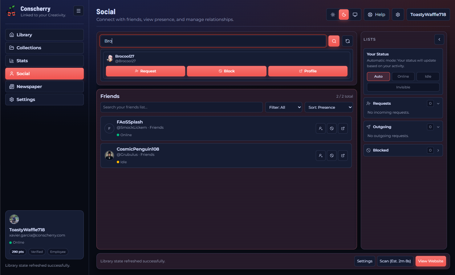 Launcher screenshot of the social view